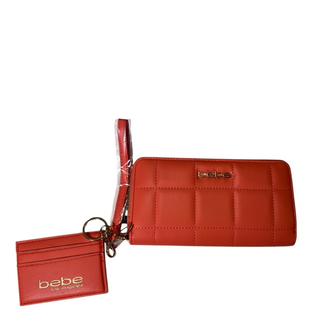 bebe Quilted Wristlet Wallet with Cardholder - Coral Red